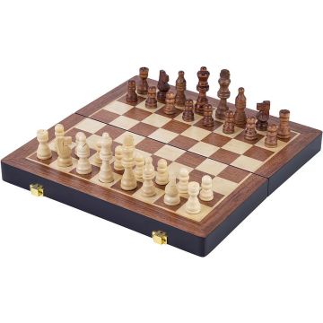 Longfield Opklapbaar schaakspel van essenhout - 45,5 x 45,5 cm