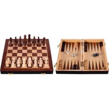Longfield Schaak- en backgammonspel opklapbaar - 30 x 30 cm