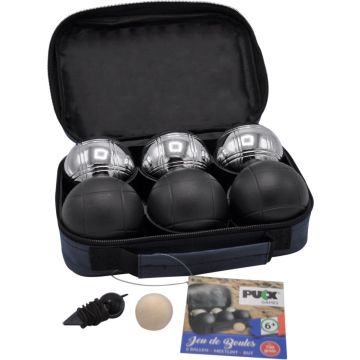 Puck Jeu de Boulesset - 6 ballen in een tas - Zwart/Zilver