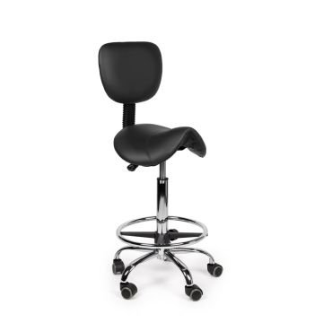 Ergonomische Zadelkruk Pro met Rugleuning en Voetring - Zwart