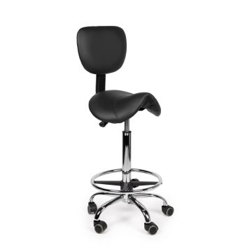Ergonomische Hoge Zadelkruk Pro met Rugleuning en Voetring - Zwart