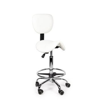 Ergonomische Zadelkruk Pro met Rugleuning en Voetring - Wit