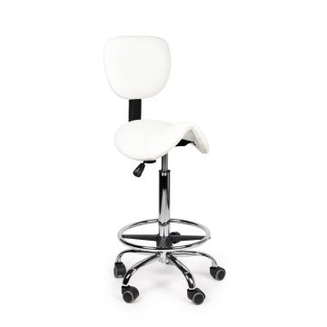 Ergonomische Hoge Zadelkruk Pro met Rugleuning en Voetring - Wit