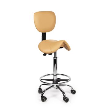 Ergonomische Hoge Zadelkruk Pro met Rugleuning en Voetring - Beige