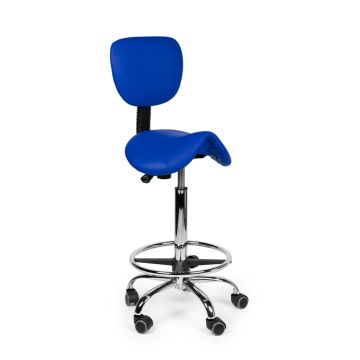 Ergonomische Hoge Zadelkruk Pro met Rugleuning en Voetring - Blauw