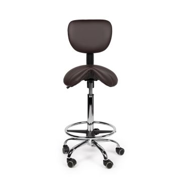 Ergonomische Hoge Zadelkruk Pro met Rugleuning en Voetring - Bruin