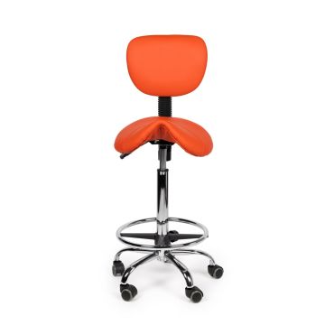 Ergonomische Hoge Zadelkruk Pro met Rugleuning en Voetring - Oranje