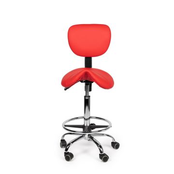 Ergonomische Zadelkruk Pro met Rugleuning en Voetring - Rood