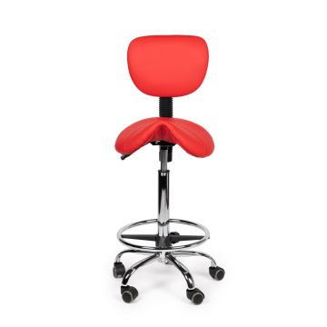 Ergonomische Hoge Zadelkruk Pro met Rugleuning en Voetring - Rood