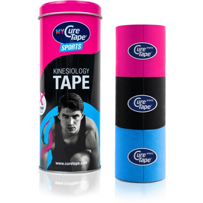 MyCureTape Sports - 3 rollen van 2,5m x 5cm - Roze, zwart en blauw