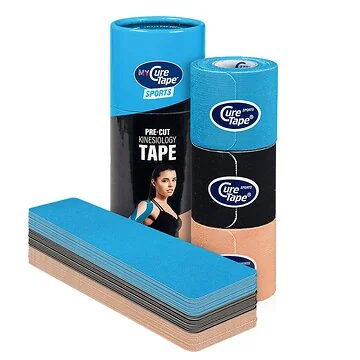 MyCureTape Sports Precut - 3 rollen met 12 stroken van 25 cm - Blauw, zwart en beige